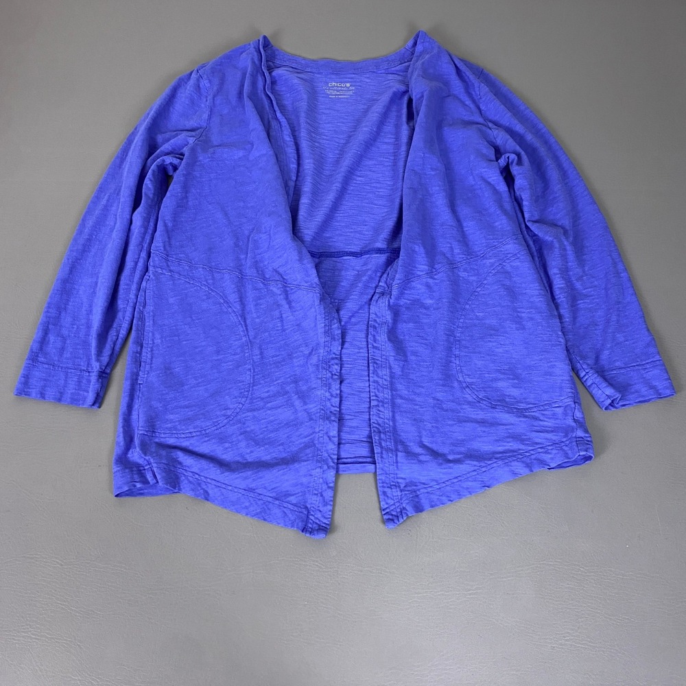 Chicos The Ultimate Tee Cardigan XL 3 Blue Cotton Modal Open Front Pockets